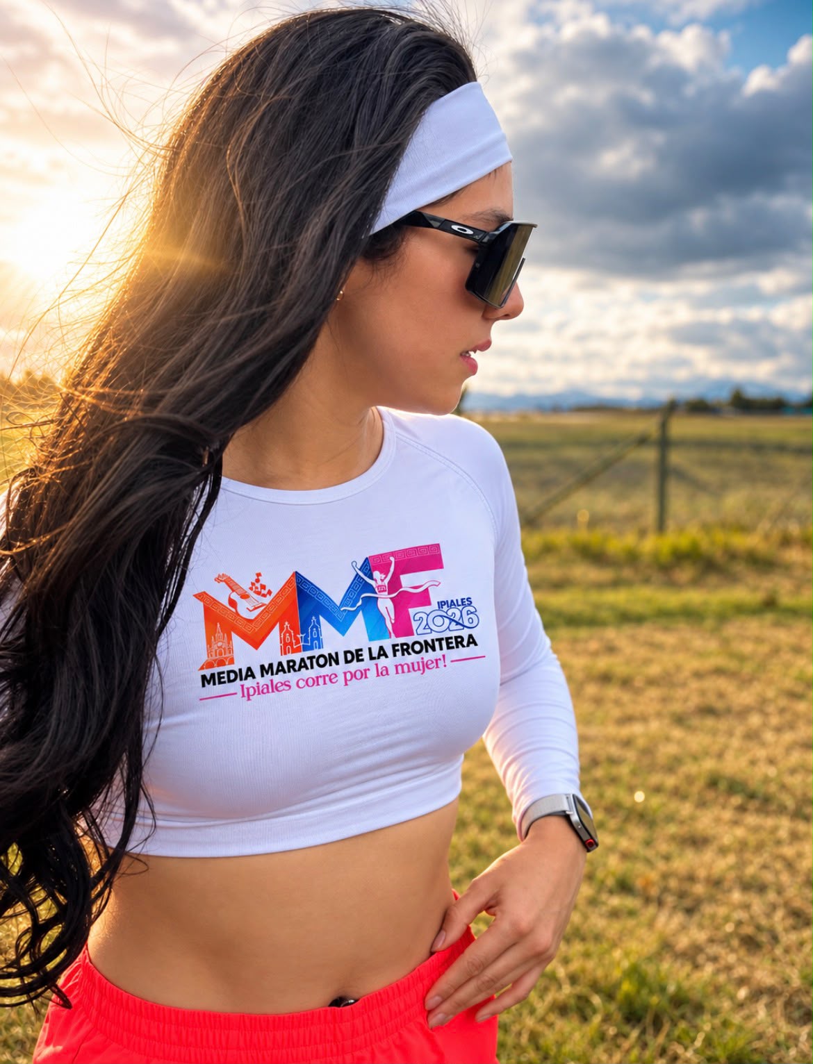Corredora con camiseta de la Media Maratón de la Frontera